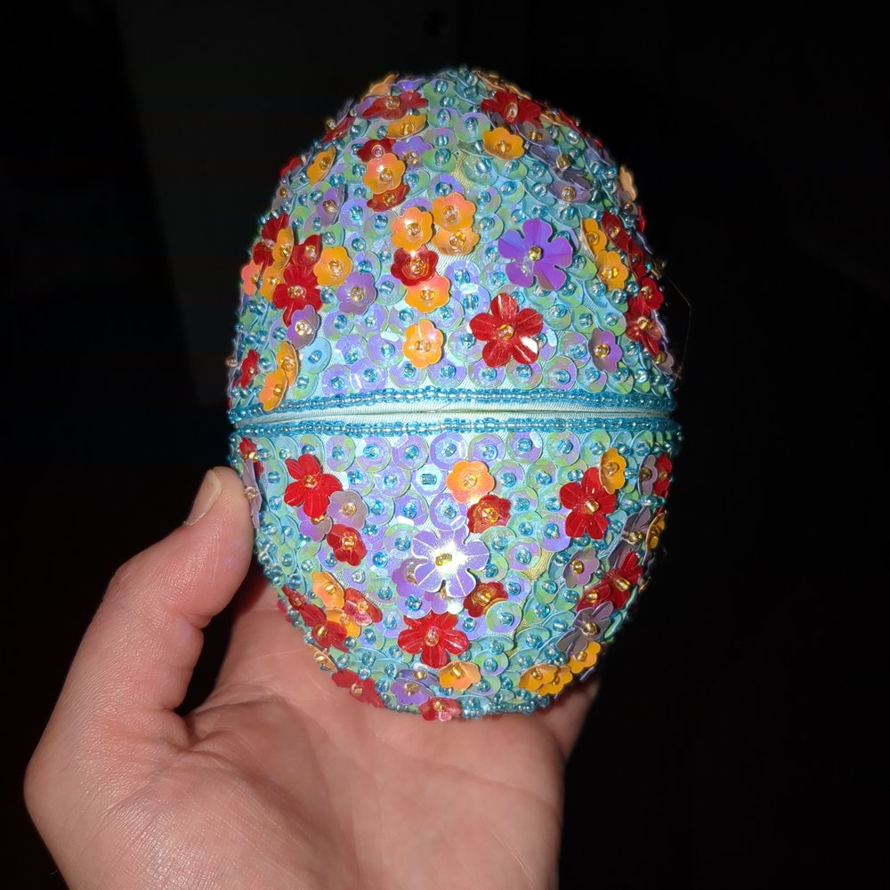 Godiva Egg Floral Beaded Decorative Egg